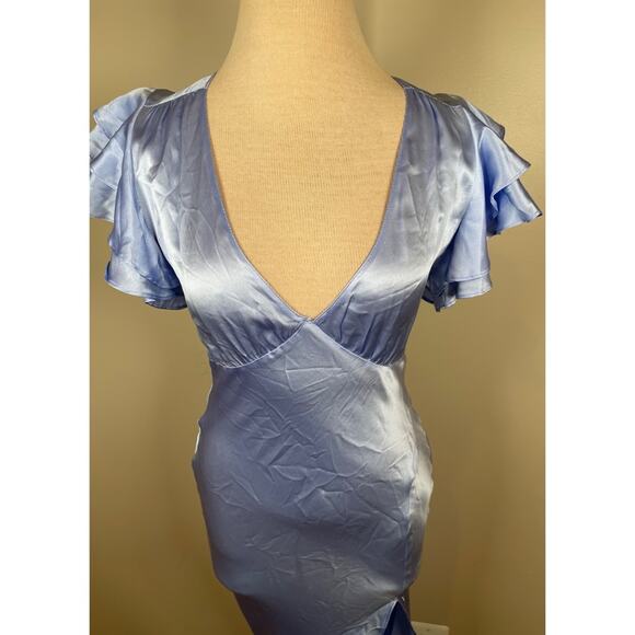 Amanda Uprichard Cecelia Silk Ruffle Sleeve Blue Maxi Dress Size Small - Picture 4 of 11